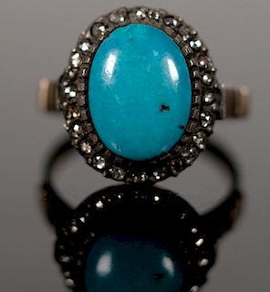 Vintage 10K Gold Silver Diamond Turquoise Ring
