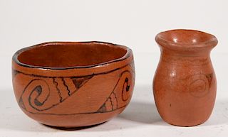 2 Pcs Maricopa Indian Pottery Bowl & Vase/Pot