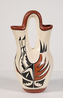 Vintage Jemez or Acoma Pottery Wedding Vase, 1974