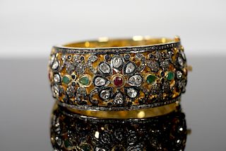 Gold Over Sterling Ruby Diamond & Sapphire Cuff