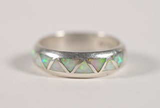 Men's Sterling Silver & Opal Ring, Size 10 1/2