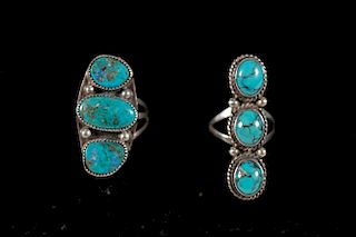 2 Vintage Navajo 925 & Turquoise Ladies Rings