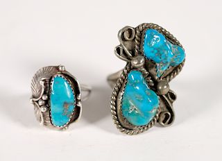 2 Vintage Navajo 925 & Turquoise Ladies Rings