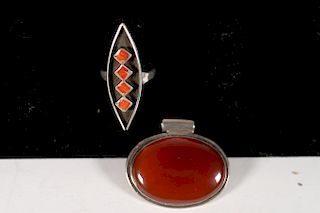 Vintage Navajo 925 Coral Ring & Pendant