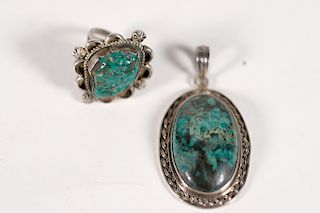 Vintage Navajo Silver Turquoise Pendant w/Ring