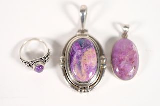 Group, Sterling Amethyst Ring w/2 Sugilite Pendant