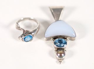 C. Wylie 925 Blue Topaz Pendant w/Dolphin Ring