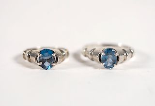 Two Sterling Silver & Blue Topaz Bamboo Rings