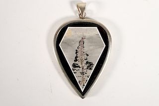 Large Sterling Silver & Inlaid Fossilized Pendant
