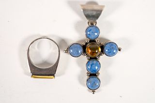 Sterling, Turquoise & Quartz Pendant w/Ring