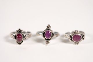 Group, Three Sterling and Ruby Ladies Rings