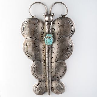 Native American Silver and Turquoise Butterfly Brooch