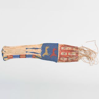 Plains Beaded and Fringed Pictorial Hide Pipe Bag, possibly Cheyenne