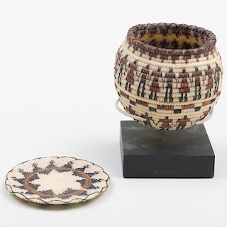 Norma Antone: O'Odham Polychrome Horsehair Friendship Bowl and Associated Tray