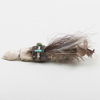 Zuni Carved Stone, Hide, Turquoise, and Horsehair Beaver Fetish Doll