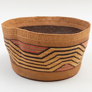 Tlingit Woven Polychrome Basket with Geometric Designs, Northwest Coast 
