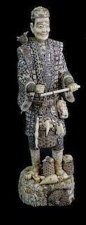 A Large Chinese Export Bone Fisherman Sculpture