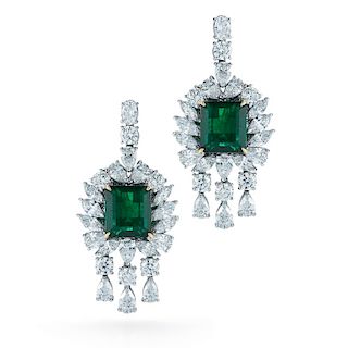 18k WGold 14k Diamonds and 14k Emerald Earrings
