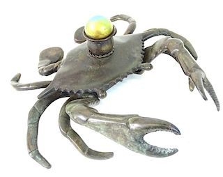 A Bronze Crab Art Glass Inkwell