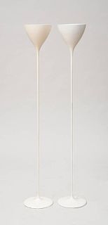 TWO WHITE-PAINTED METAL SWISS FLOOR LAMPS, BY MAX BILL, SWITZERLAND