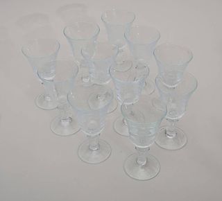 SET OF ELEVEN MEXICAN GLASS WINE GOBLETS