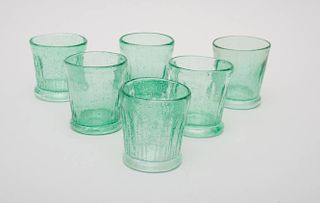 GROUP OF SIX MEXICAN GREEN WATER GLASSES