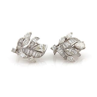 Platinum 5ct Diamond Floral Post Clip Earrings
