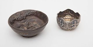 CAST-IRON BOWL TOGETHER WITH A LOTUS BOWL