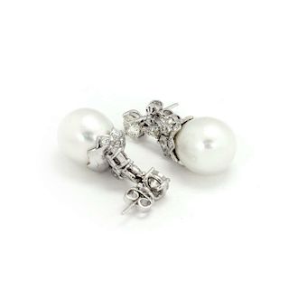3.45ct Diamond South Seas Pearls 18k Earrings