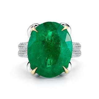 18K Gold 13ct Emerald and Diamond Ring