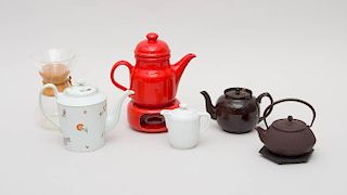 GROUP OF FOUR CERAMIC TEAPOTS