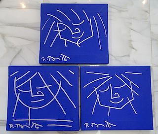 Romero Britto, Set of 3 Blue Series, Oil & Pen