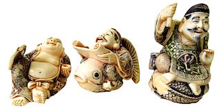 (3) Three Chinese Carved Netsuke Figures