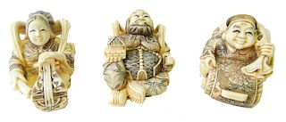 (3) Three Chinese Carved Netsuke Figures