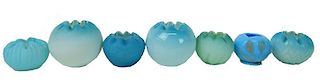 Seven (7) Collectible Art Glass Blue Rose Bowls