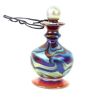 Art Glass Perfume Bottle, Signed.