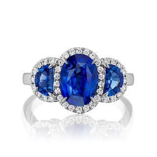 18k Gold Blue Sapphire and Diamond Ring