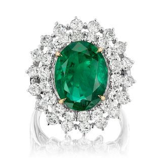 18k Gold 5ct Emerald and 2.83ct Diamond Ring