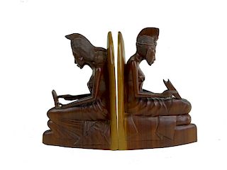 Two African Carved Wood Book Ends