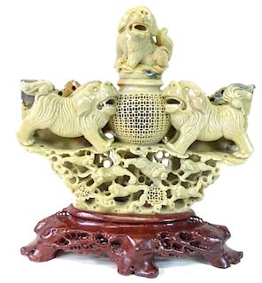 Chinese Export Hard Stone Foo Lion Sculpture