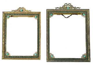 French Pair of Jeweled Bronze Gem Stone Frames.