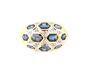 14 Karat Yellow Gold Sapphire And Diamond Ring