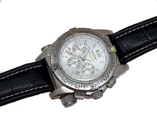 Breitling Stainless Steel Leather Strap Mens Watch