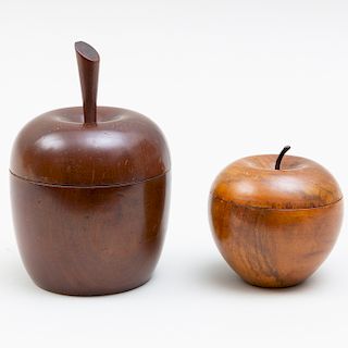 Two Apple Form Wood Tea Caddies