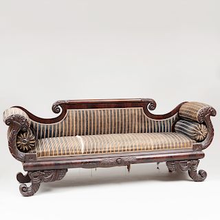 Classical Carved and Figured Mahogany Sofa