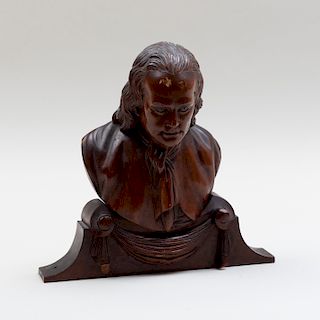 Carved Wood Bust of Benjamin Franklin, After a Model by Jean-Jacques Caffieri