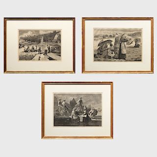 After Winslow Homer (1836-1910): Seasaw, Gloucester, Massachusetts: Ship Building, Gloucester Harbor; and On the Beach at Long Branch-The Children's H