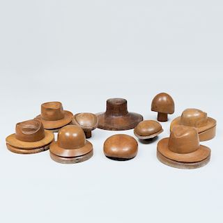 Group of Ten Wood Hat Molds
