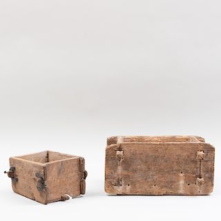 Two Metal-Mounted and Carved Pine Cheese Boxes 