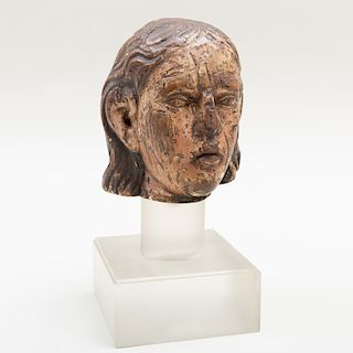 Polychrome and Carved Wood  Bust of a Man